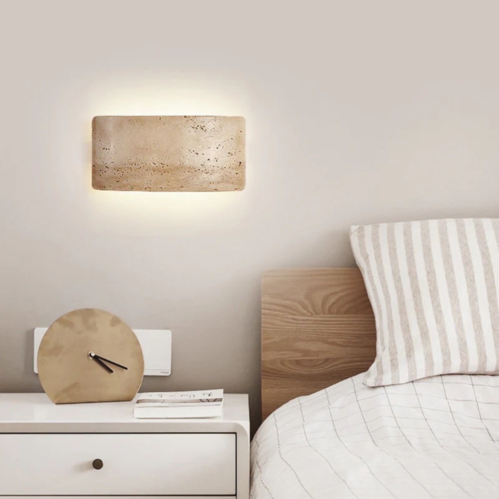 Mask-Shaped Travertine Wall Lamp - Artistic Modern Accent for Living Room S324