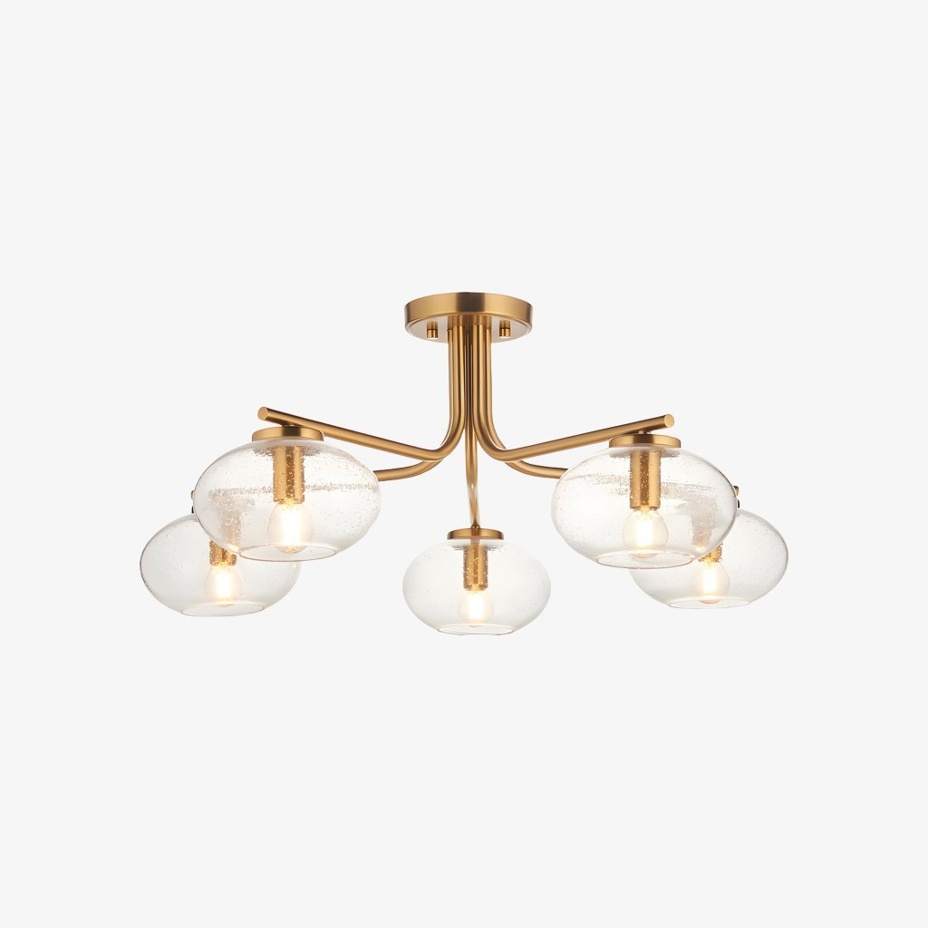 Bublaris Bubble-Glass Semi-Flush Ceiling Light - Curved Brass Arms for Living Room or Hallway T959