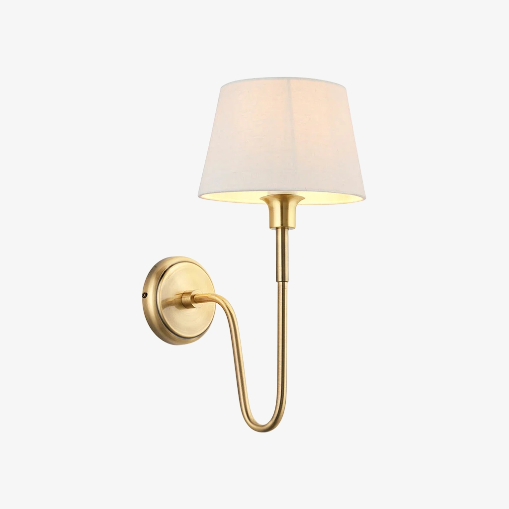 Ivoralux Tapered Fabric Wall Light - Modern Classic Curved Arm Sconce for Hallways or Bedrooms T948