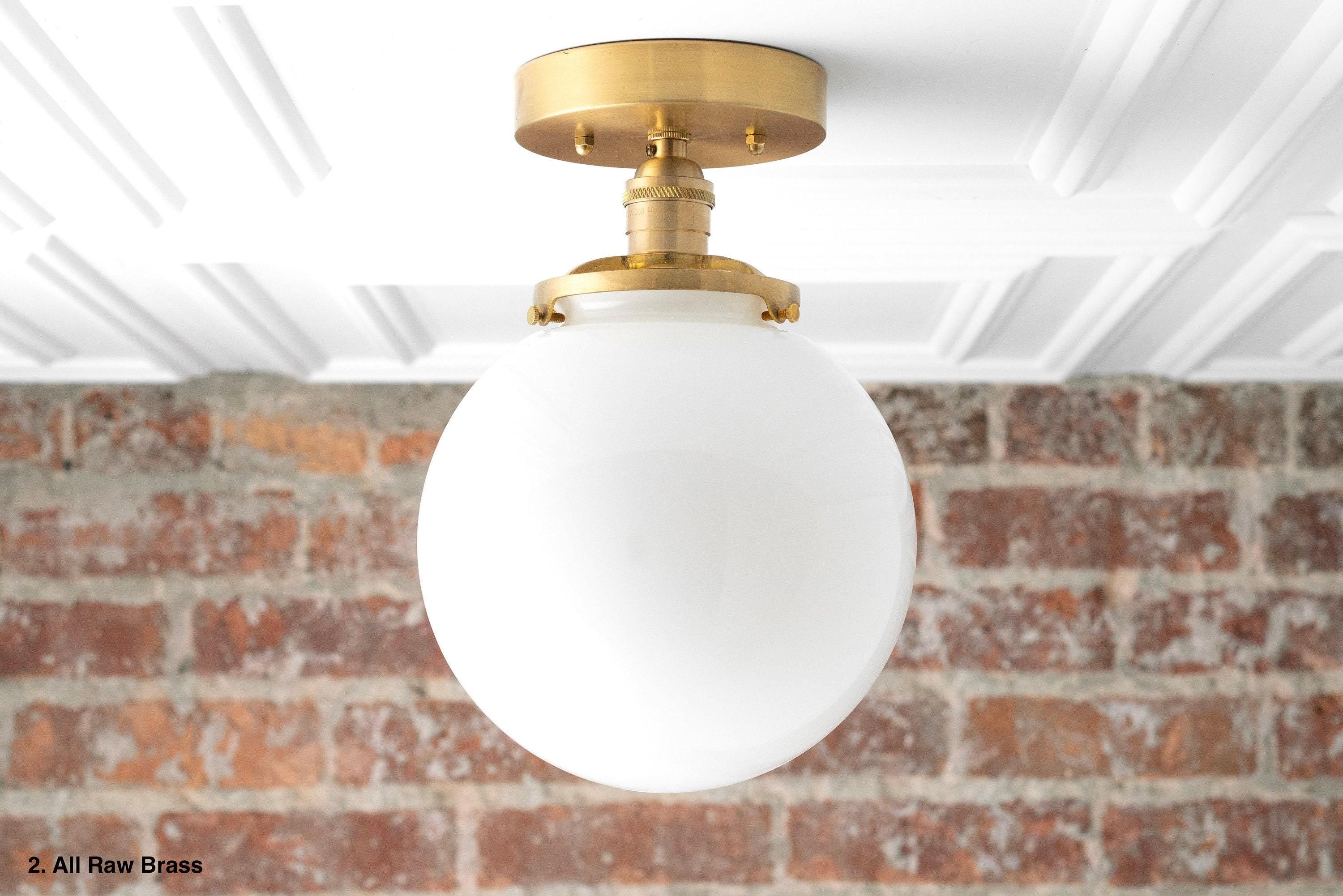 Glorica Glass Mid Century Semi Flush Ceiling Light - Whte Opal Gliass Globe Fixture T368