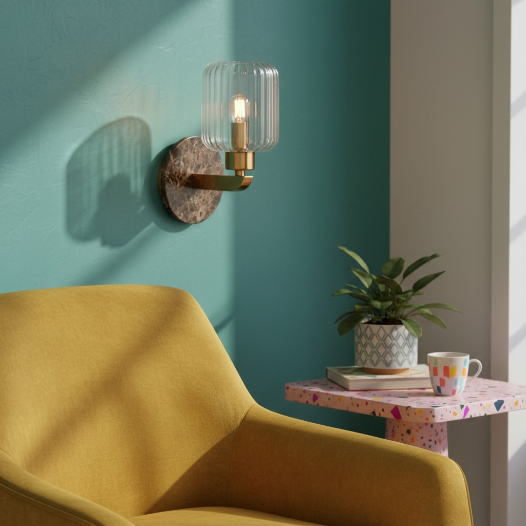 Korlisse Modern Marble Wall Light - Vintage Brass & Clear Glass Accent for Living Room and Hallway T950
