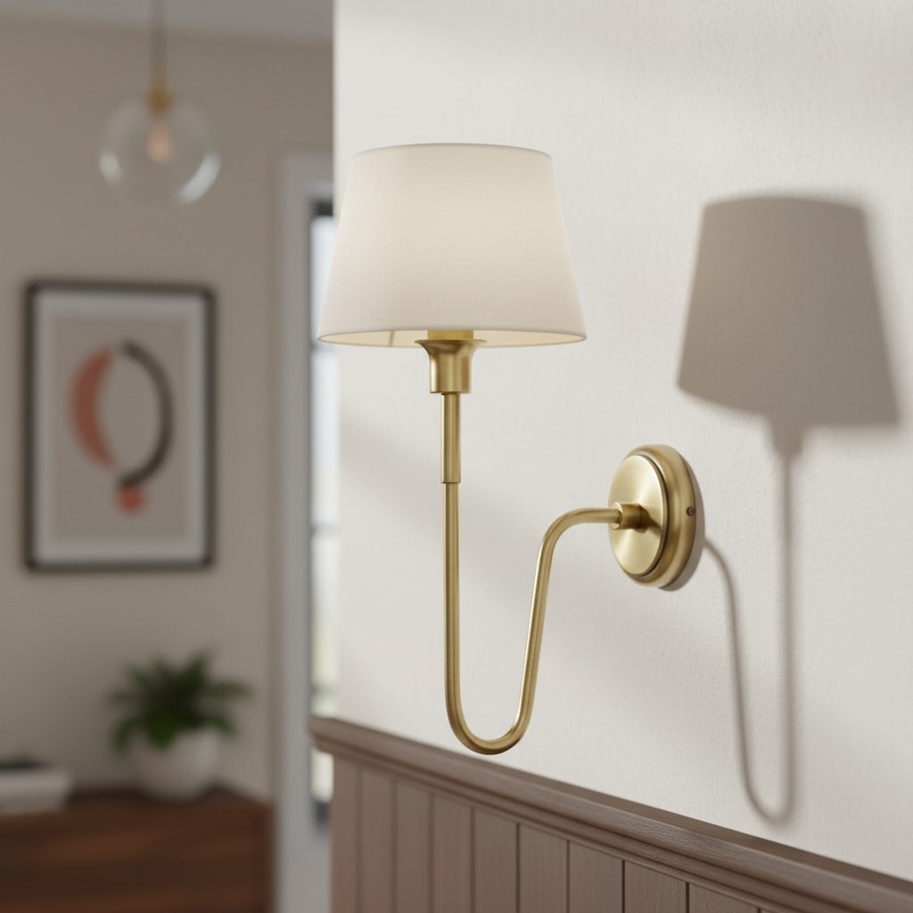 Ivoralux Tapered Fabric Wall Light - Modern Classic Curved Arm Sconce for Hallways or Bedrooms T948