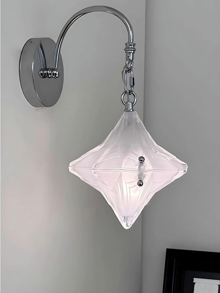 Art Deco Star Wall Sconce - Frosted Glass Light for Hallway - Astris Selene T439
