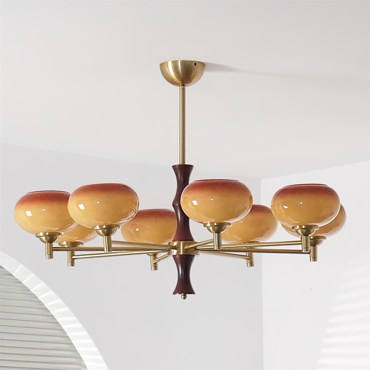 Vintage Mid Century Persimmon Glass Chandelier M205