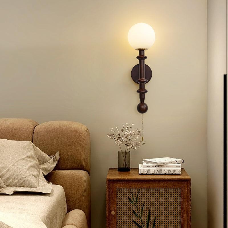 French Simple Vintage Bedside Wooden Glass Wall Lamp M322