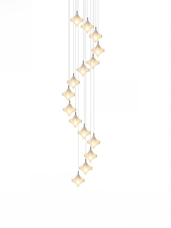 Art Deco Star Staircase Pendant Light - Frosted Glass Hanging Fixture - Astris Altair T437
