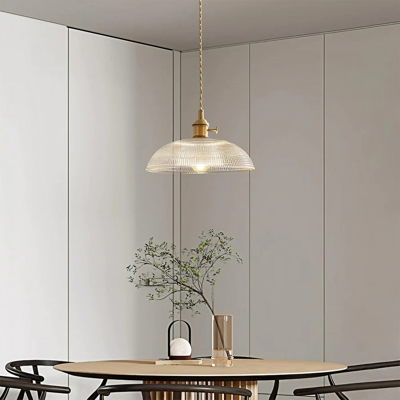 Ribbed Bowl Clear Glass Pendant Light - Classic Retro Dining Room Light S121