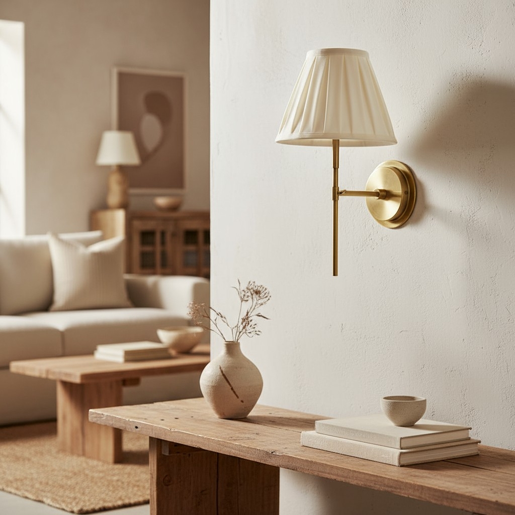 Cremaris Metal Wall Light with Fabric Shade - Timeless Sconce for Interior Lighting T1017