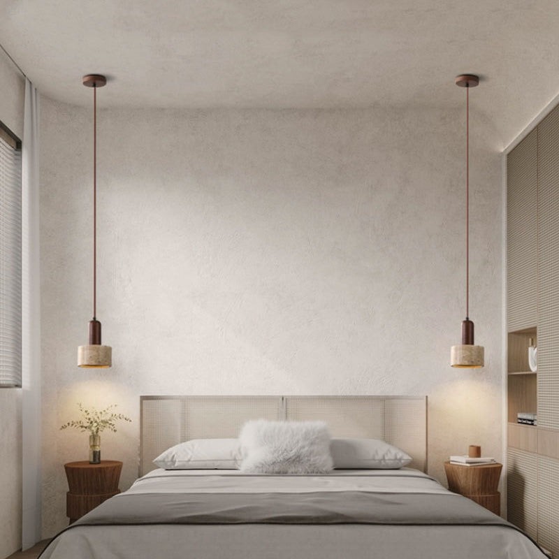 Natural Stone Wood Pendant Light - Minimalist Japanese Dining Lamp M08