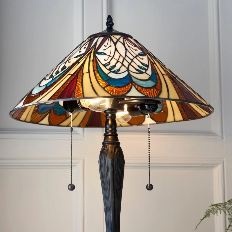 TF Hector Art Nouveau Table Lamp - Stained Glass Shade Decorative Lighting for Living Room or Bedroom T1045