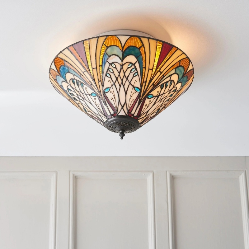 TF Hector Ceiling Light - Handcrafted Stained Glass Design Semi‑Flush or Pendant Fixture for Home T1018