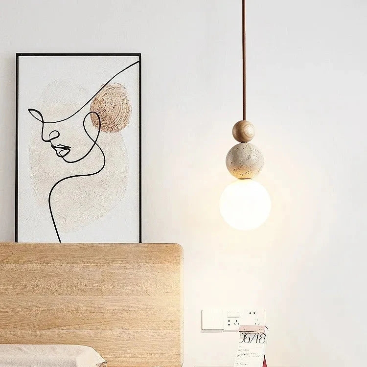 Elegant Glow Cream Stone Bedside Pendant Light T2133