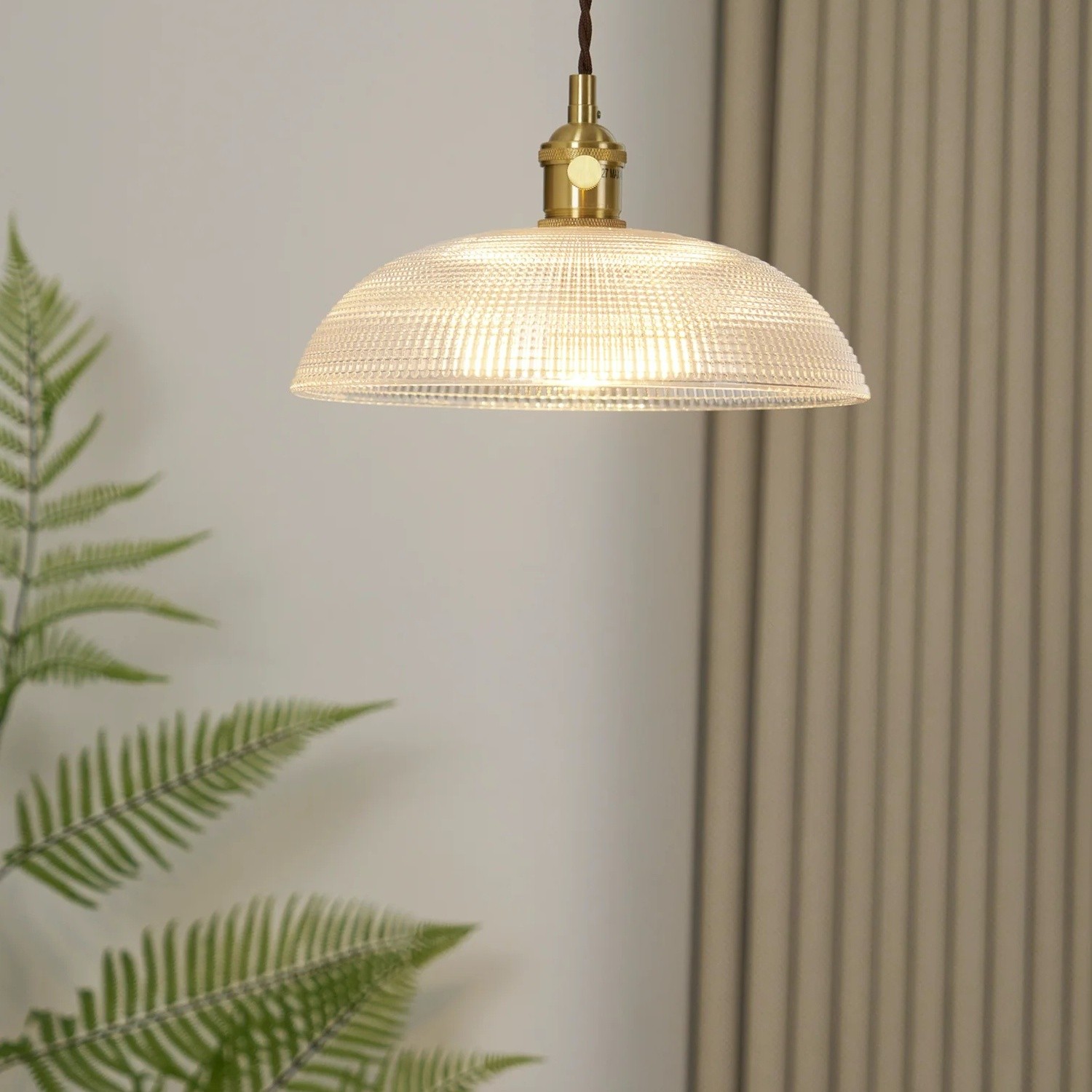 Modern Spiral Pendant Light – Textured Ribbed Glass Shade S225