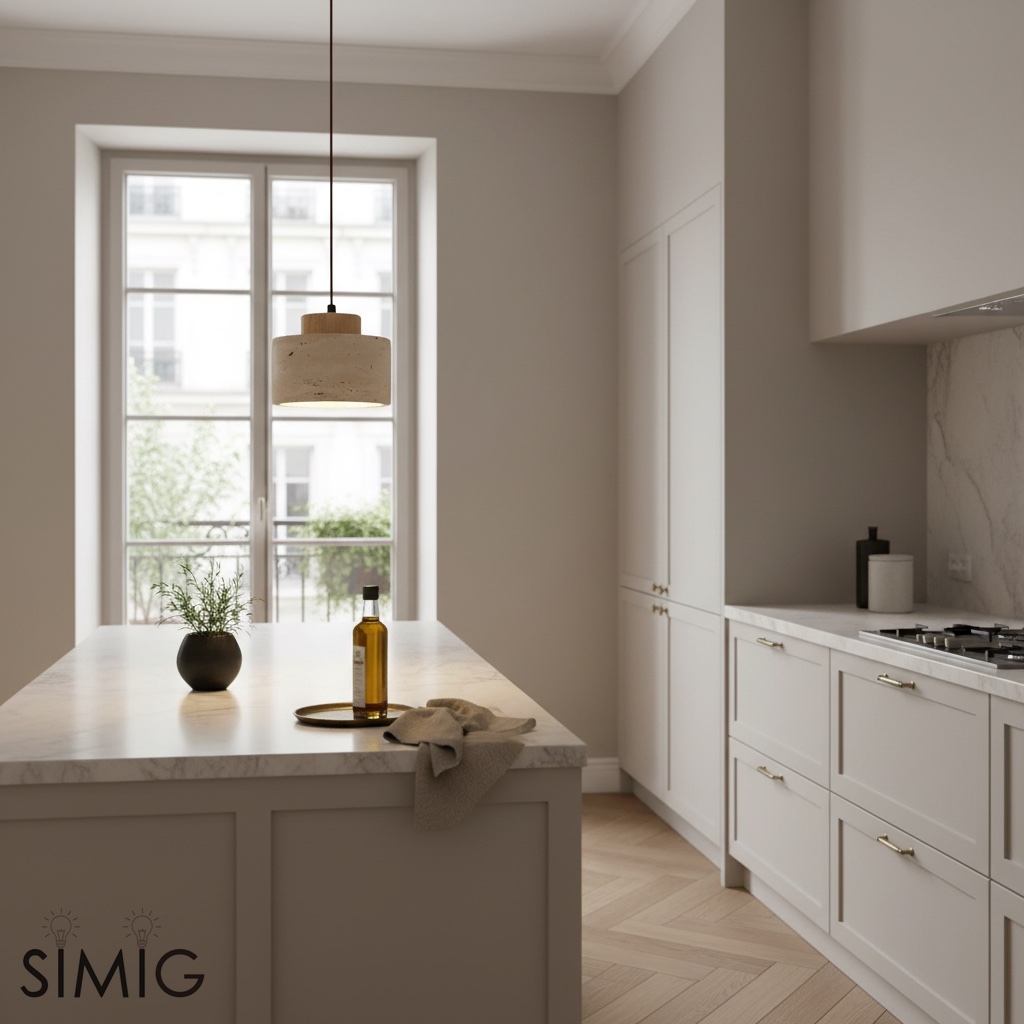 Travertine Modern Mini Pendant Light - Cylindrical Stone for Kitchen S412