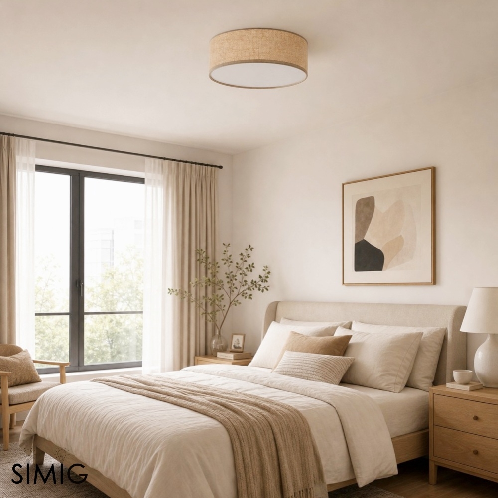 Dumora Linen Drum Ceiling Light – Modern Flush Mount Design T001