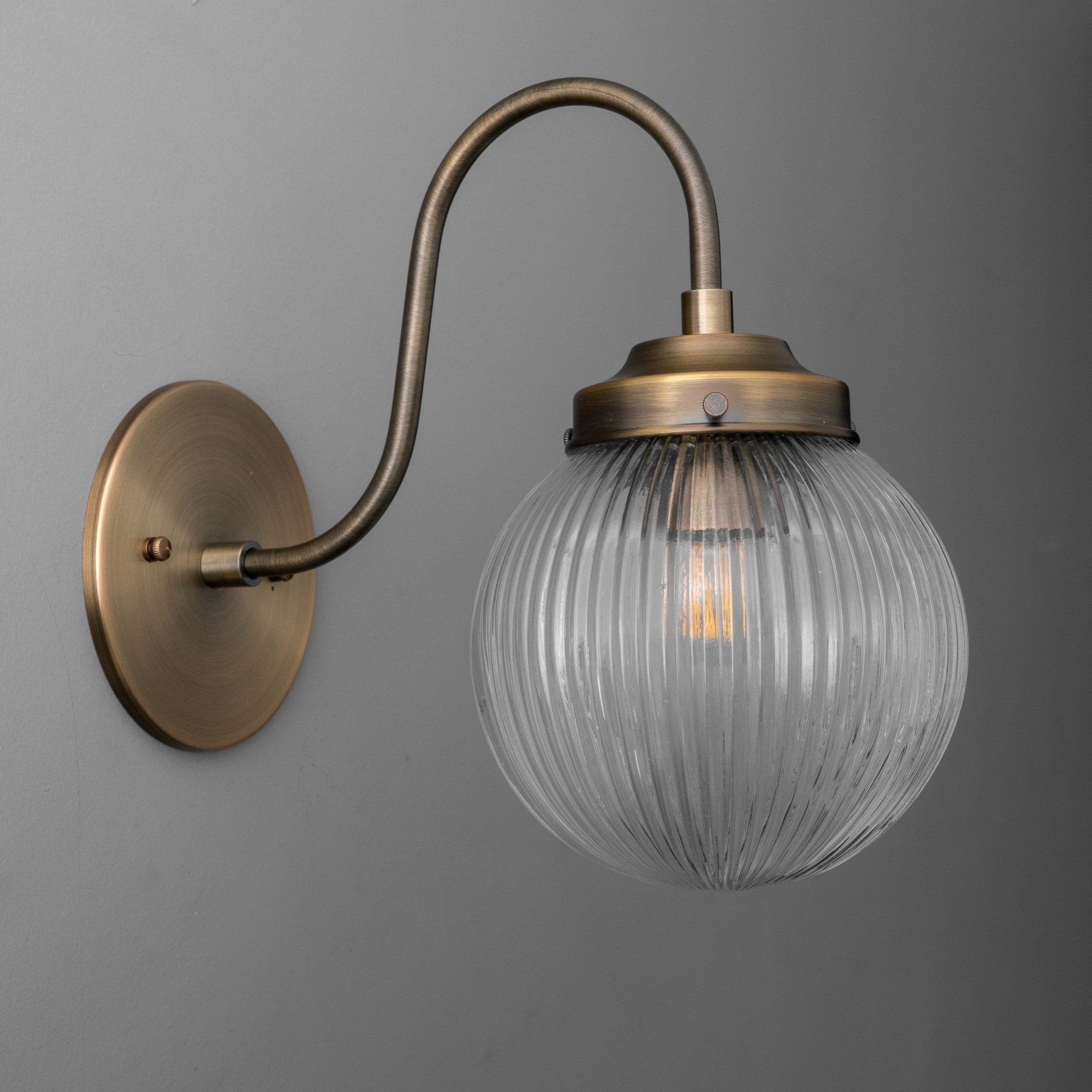 Glorica Glass Aged Brass Wall Sconce - Ribbed Glass Shade Industrial Style Lighting T410