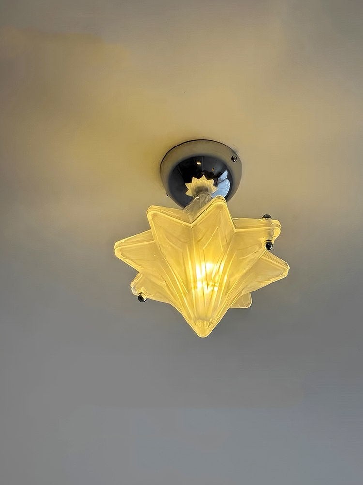 Art Deco Star Ceiling Lamp - Frosted Glass Fixture for Hallway & Entryway - Astris Ceres T435