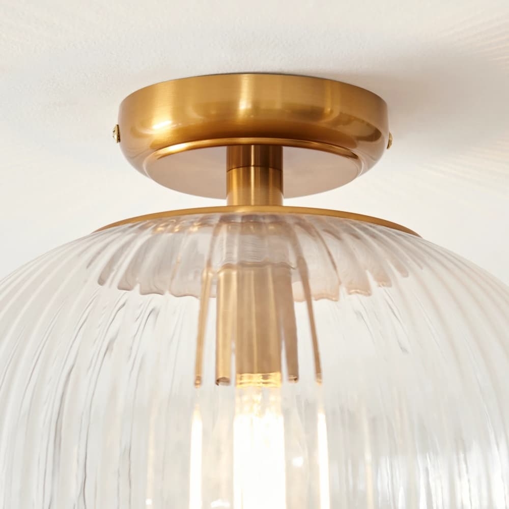 Luntra Ribbed Glass Uplighter Flush - Elegant Ceiling Light for Hallways and Bedrooms T969