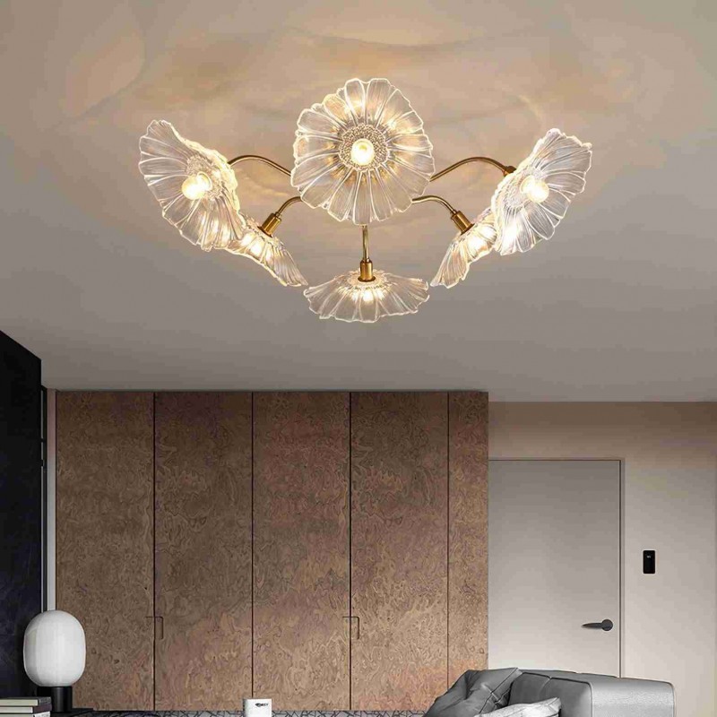 Lotus Leaf Glass Ceiling Lamp for Living Room