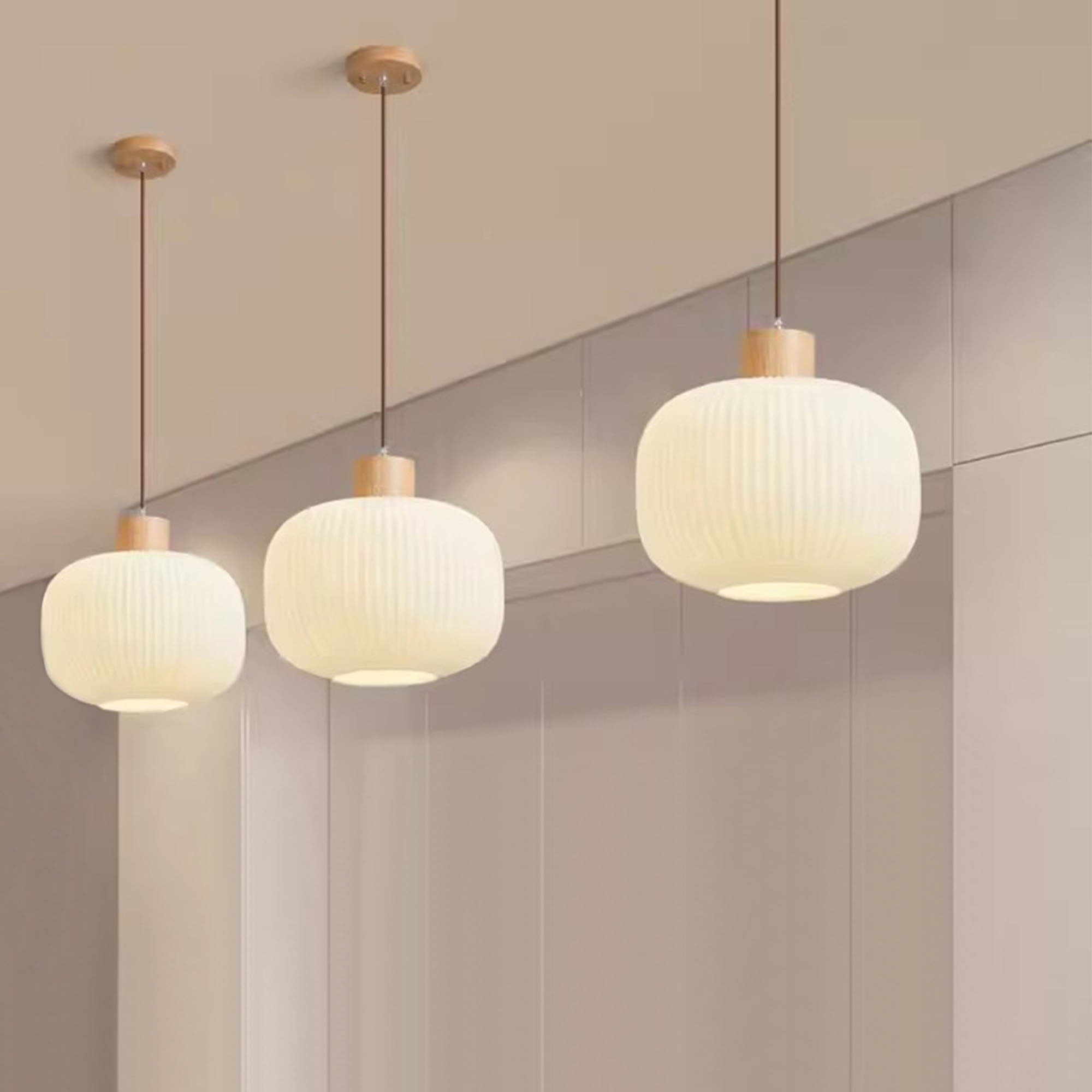 Nordic White Lantern-Like Glass Pendant Lamp M27