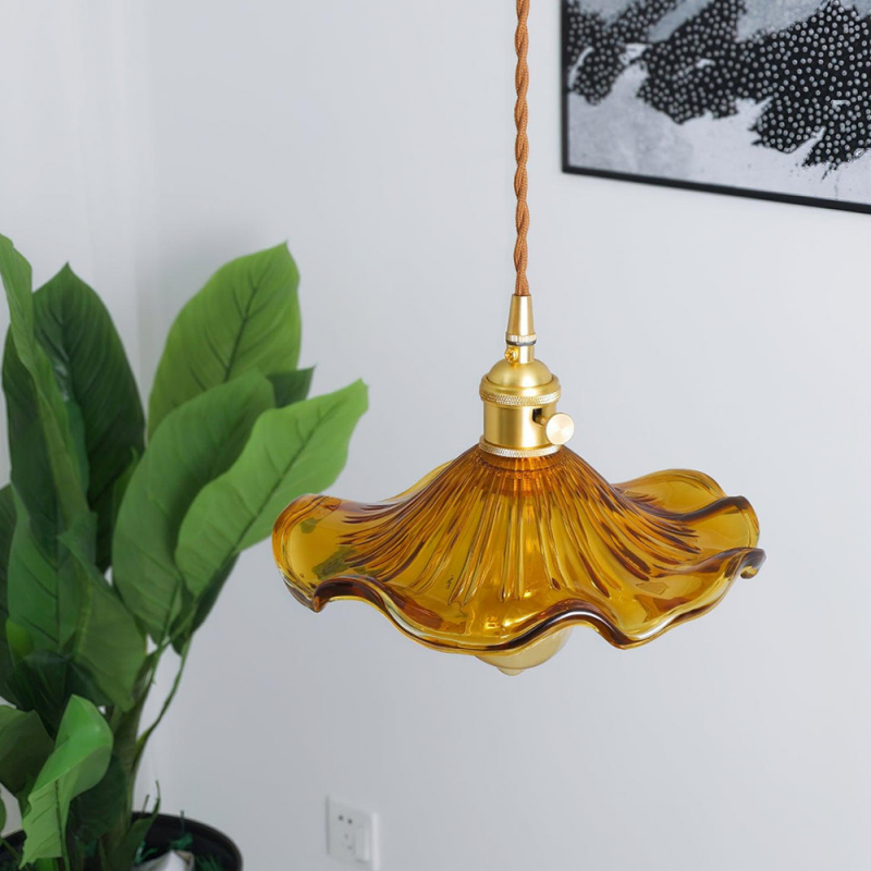 Vintage Glass Hibiscus Flower Pendant Light S129