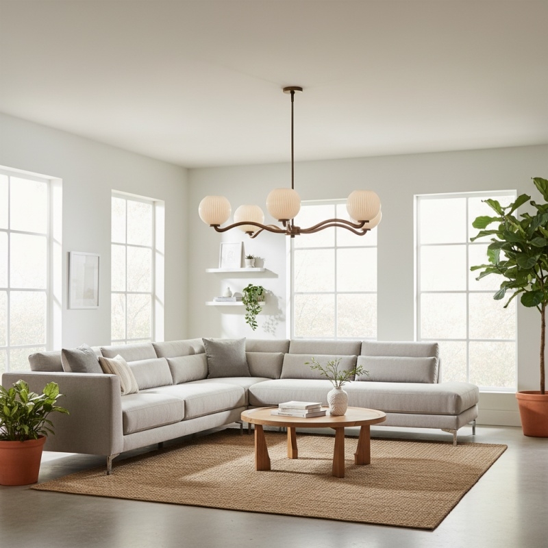 Shella Contemporary Five‑Globe Chandelier - Wood Metal Glass Pendant Lighting for Bedroom or Dining T685