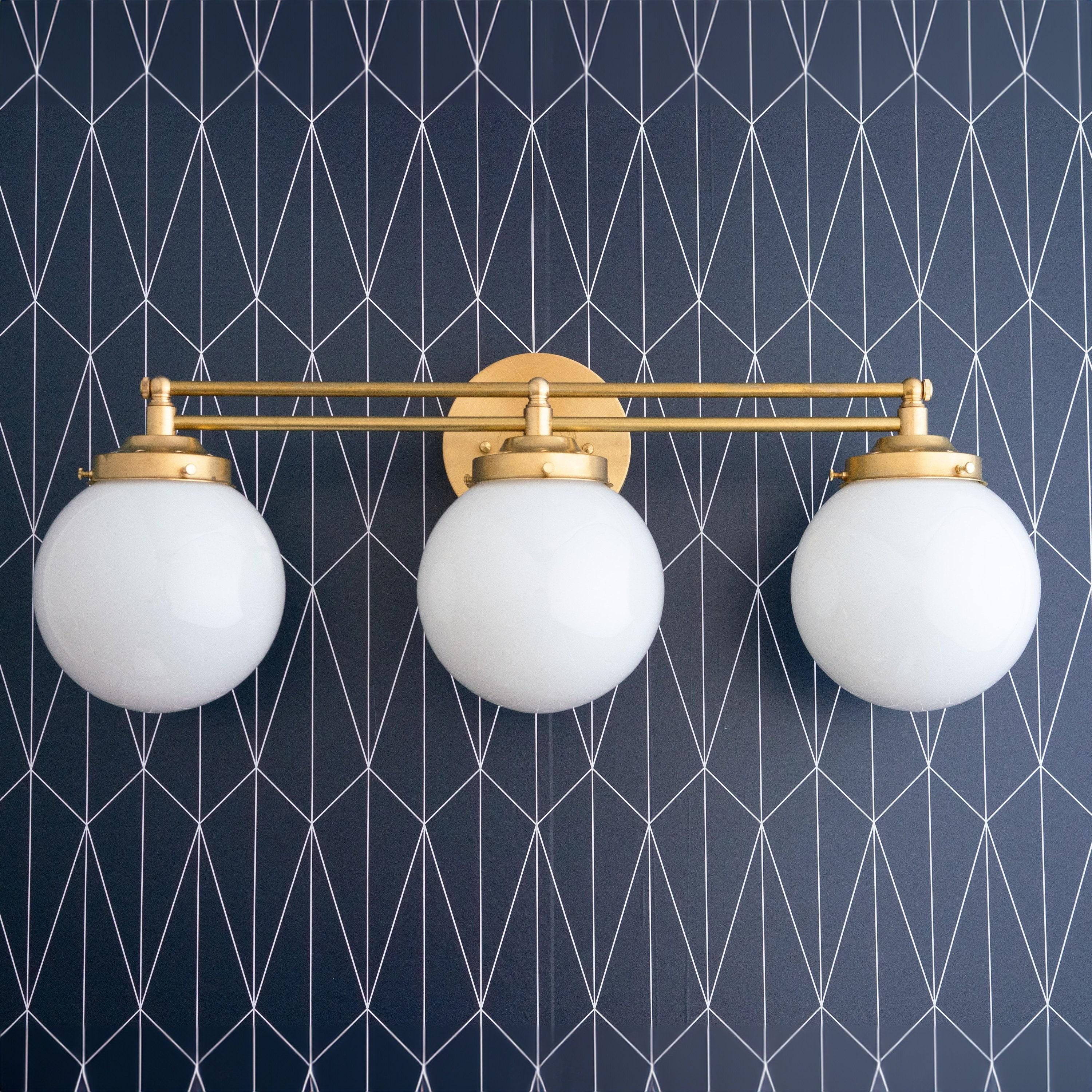 Glorica Glass Contemporary Vanity Light - 3 Light Globe Bathroom Fixture Opal Glass T352