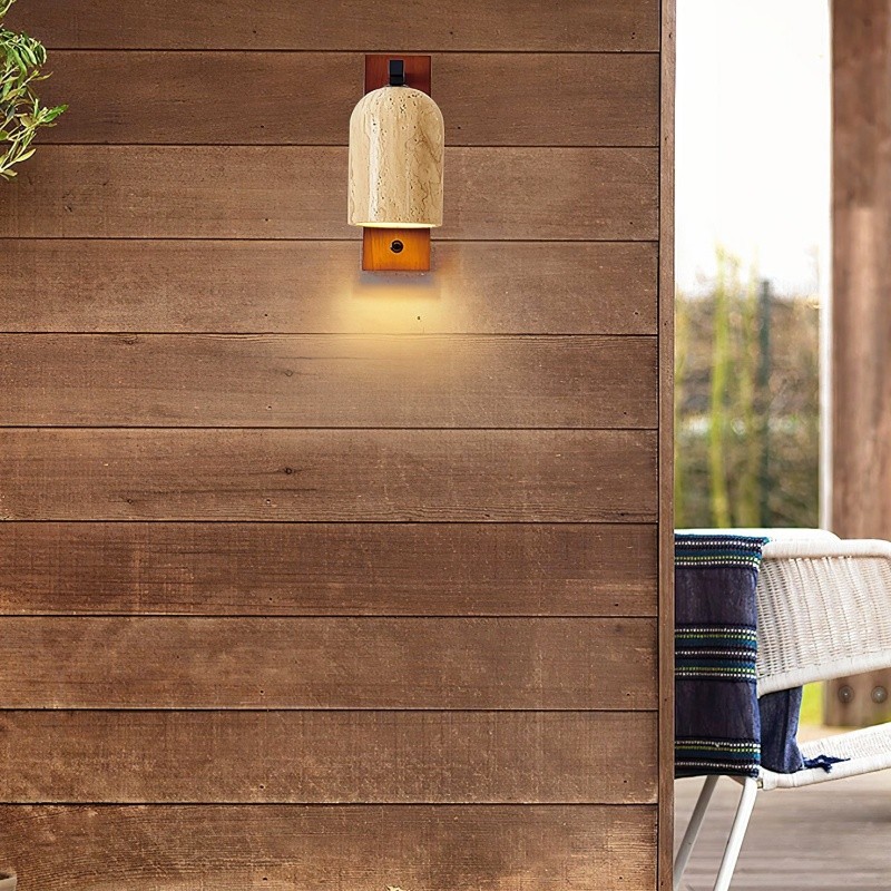 Natural Walnut Travertine Bell Wall Sconce for Living Room S318