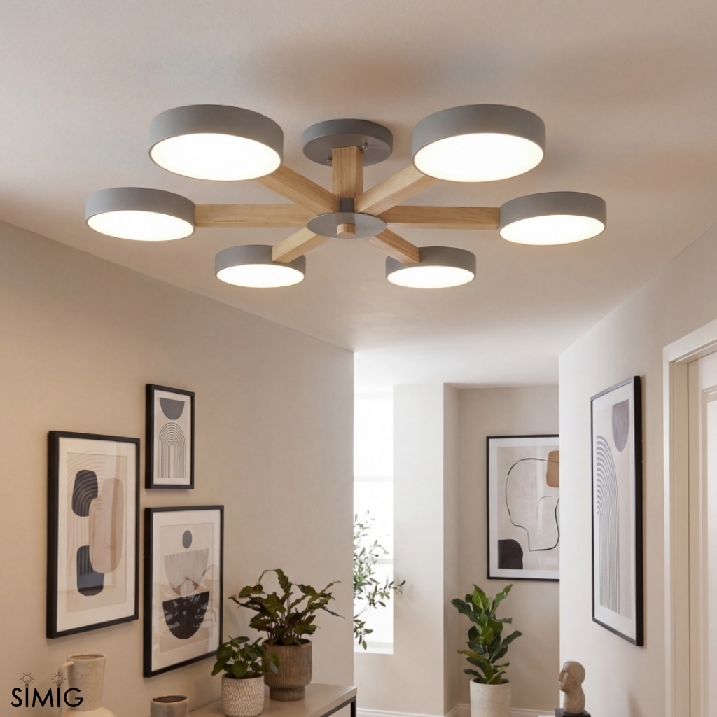 Elegant Wood Branch Ceiling Lamp - LED Disc Chandelier for Living Room or Bedroom S388
