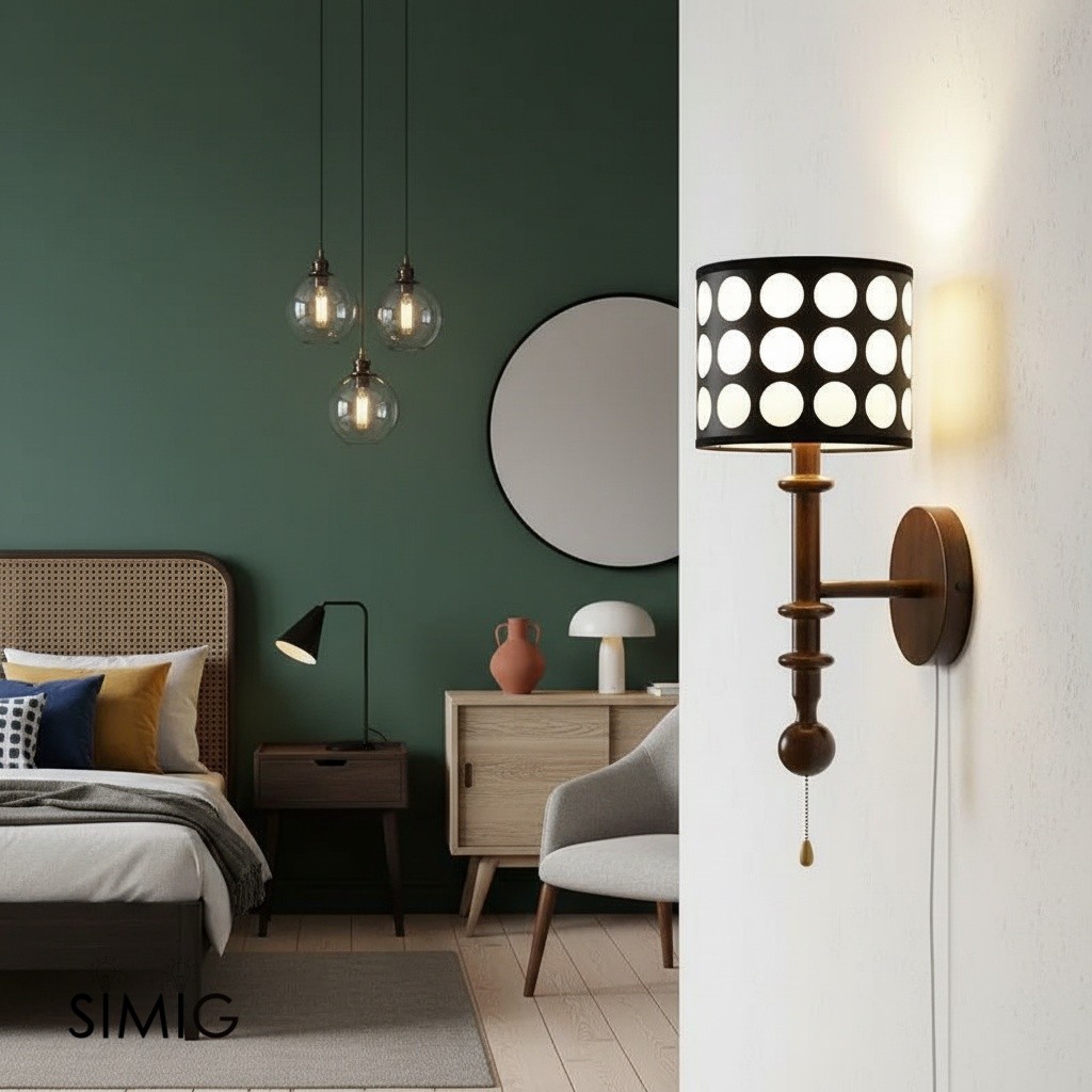 French White Polka Dot Fabric Cylinder Shade Wall Sconce S366