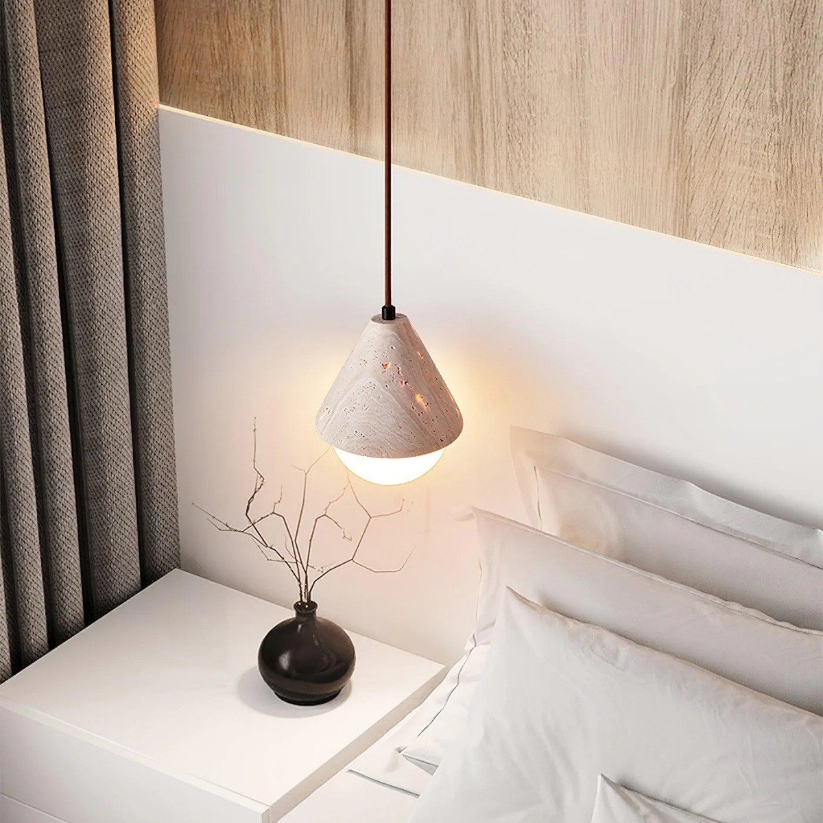 Modern Cone Travertine Pendant Lamp With Glass Globe Design S273