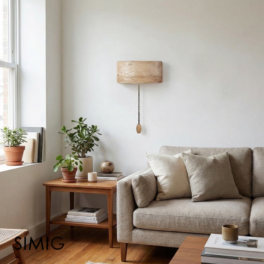 Mask-Shaped Travertine Wall Lamp - Artistic Modern Accent for Living Room S324