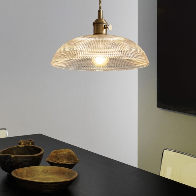Modern Spiral Pendant Light – Textured Ribbed Glass Shade S225