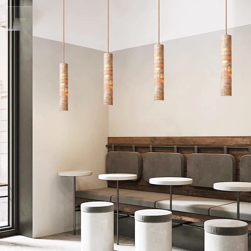 Cream Travertine Tube Pendant Light T2136
