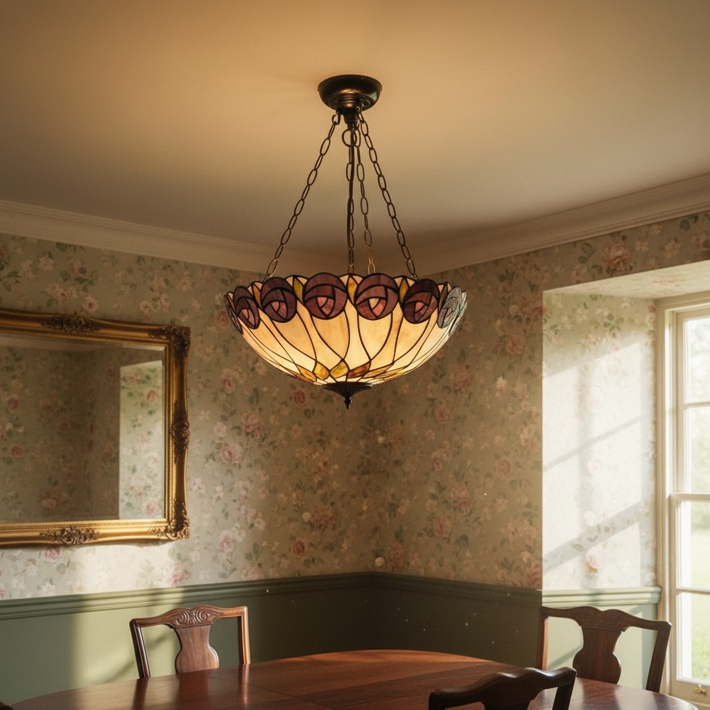 TF Hutchinson Tiffany Pendant - Inverted Art Glass Adjustable Ceiling Light for Home T903