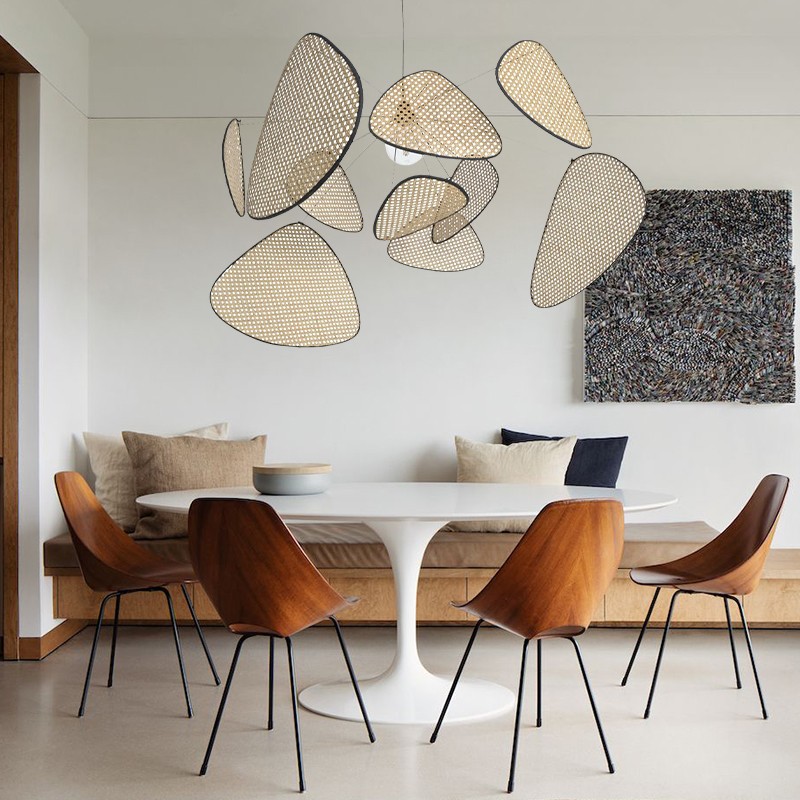 Screen Cannage Pendant Light - Woven Rattan Design for Living Room