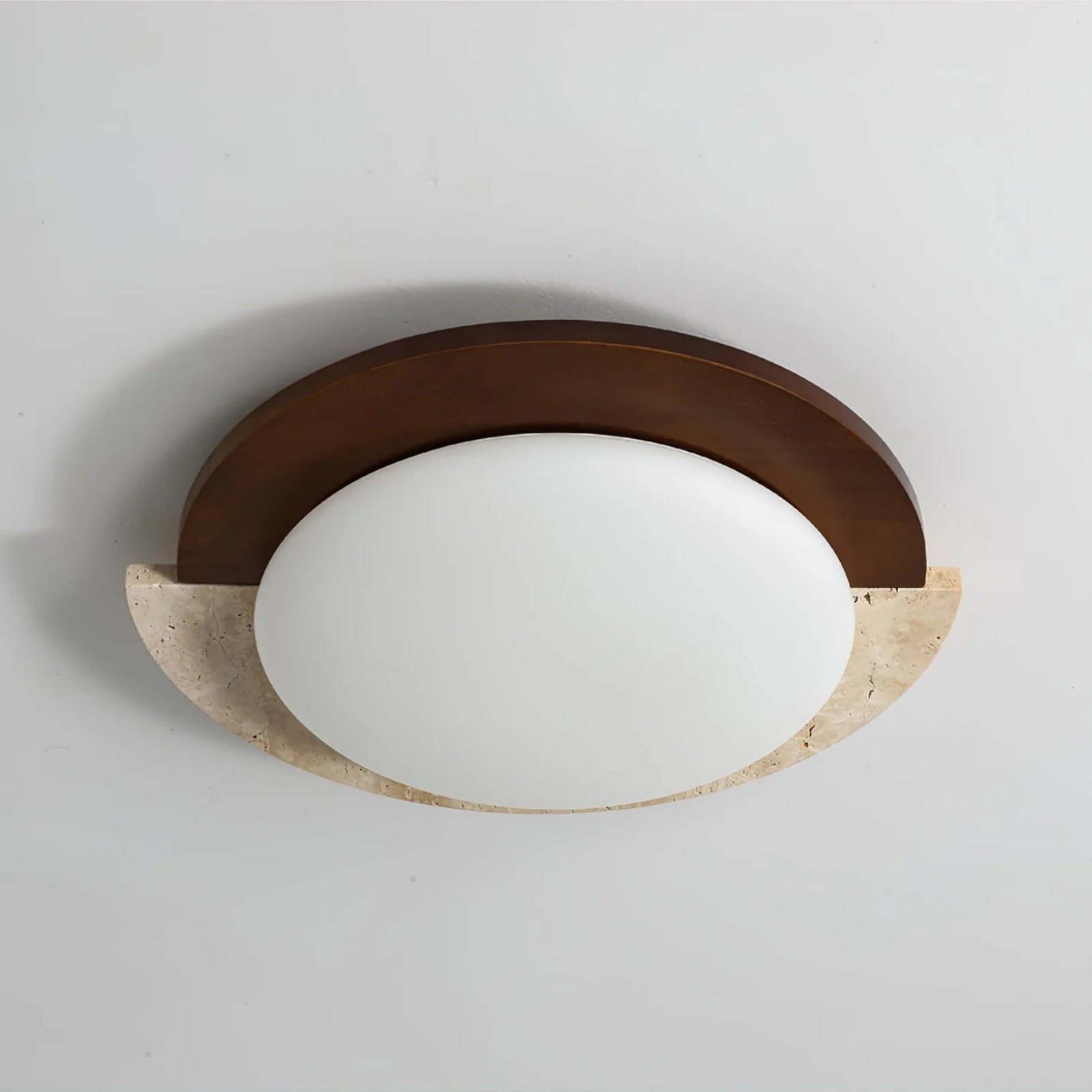 Half Moon Splicing Design Travertine & Wood Ceiling Lamp S292