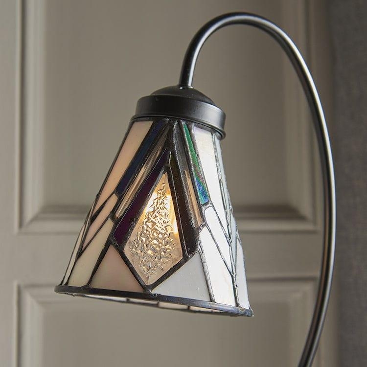 TF Astoria Tiffany Table Lamp - Curved Swan-Neck Arm Art Deco Glass Shade for Desk T1023
