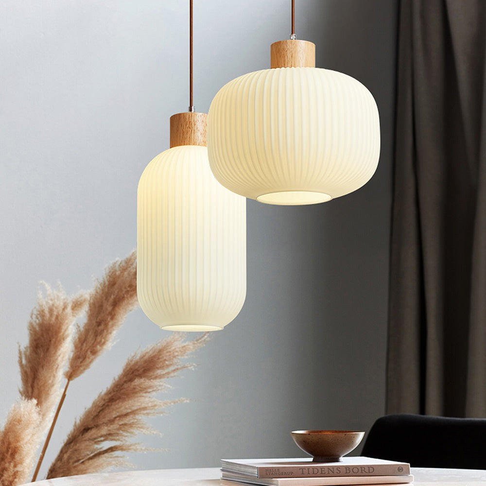 Nordic White Lantern-Like Glass Pendant Lamp M27