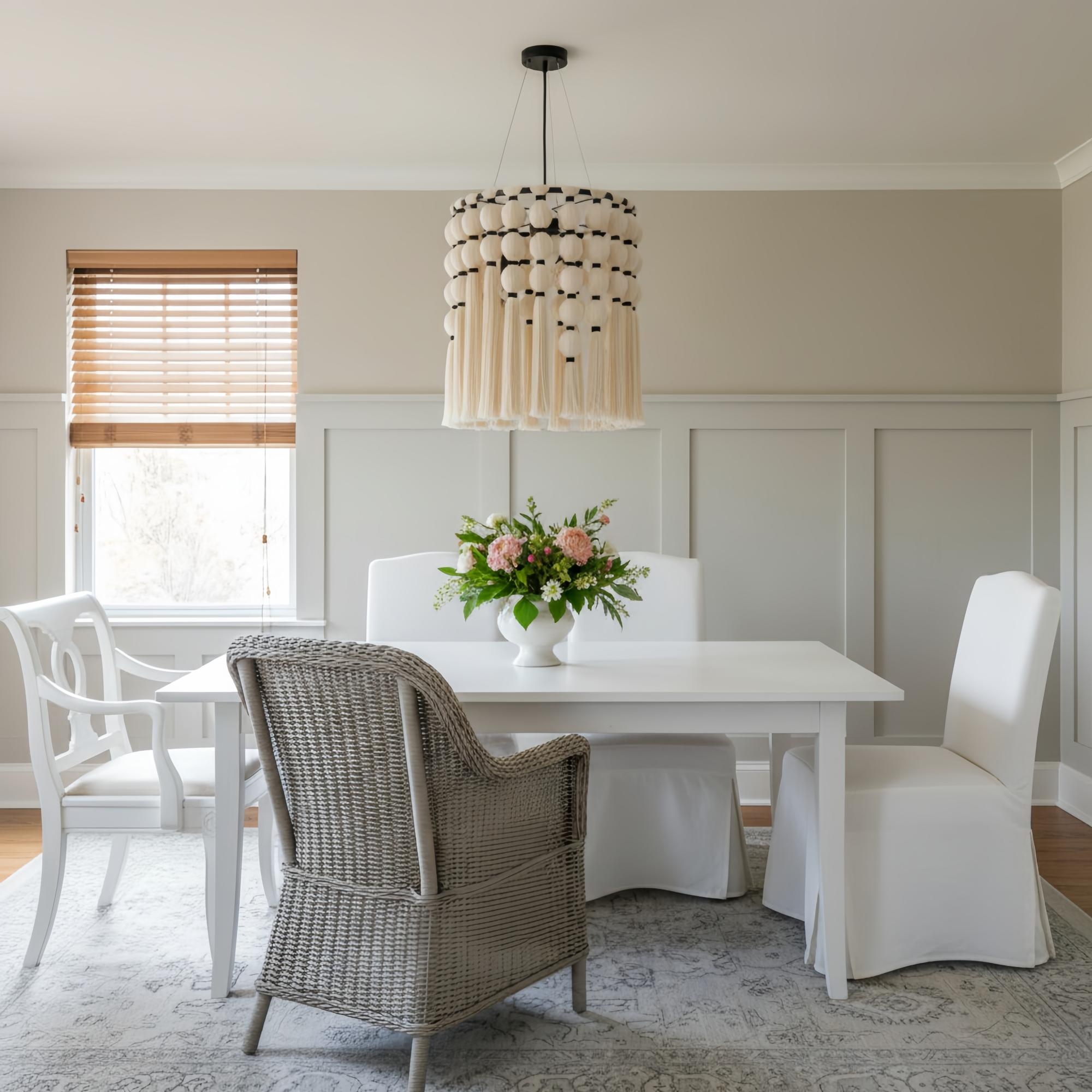 Modulune Modern Elegant Handmade Chandelier with White Cotton Fringe for Living Room T1139