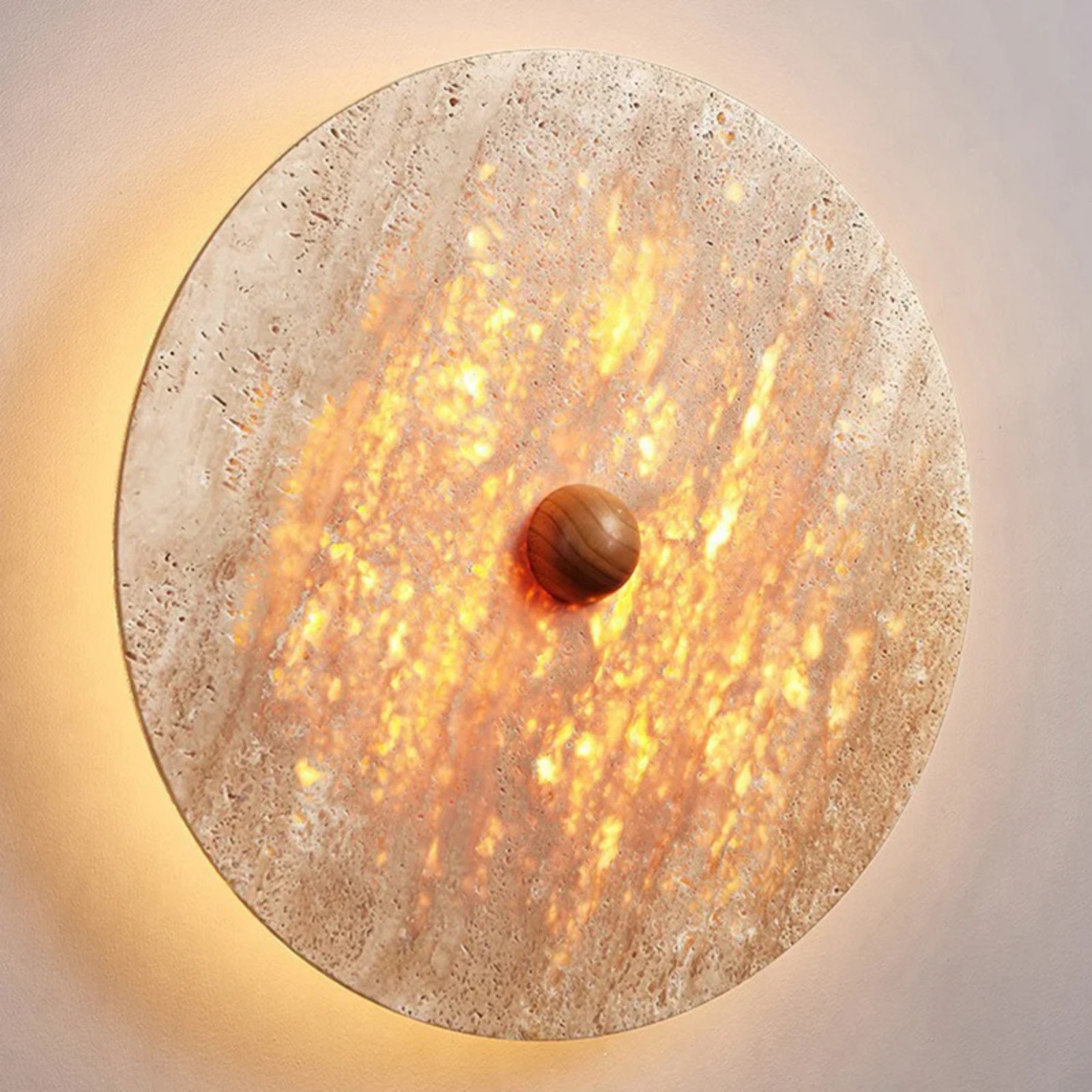 Natural Modern Circular Travertine Home Wall Sconce S332