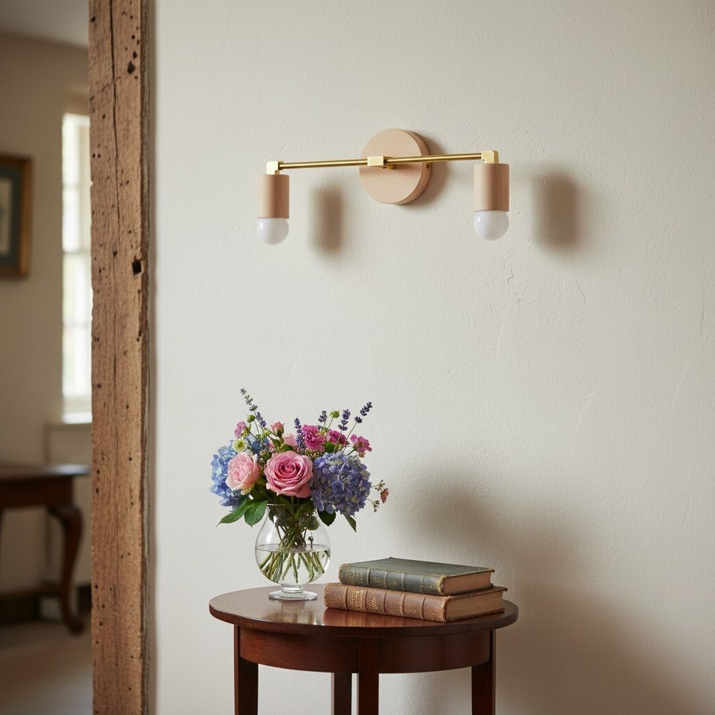 Mobilux Line Wood and Vanity Light - Bohemian Bathroom Lighting Fixture T374
