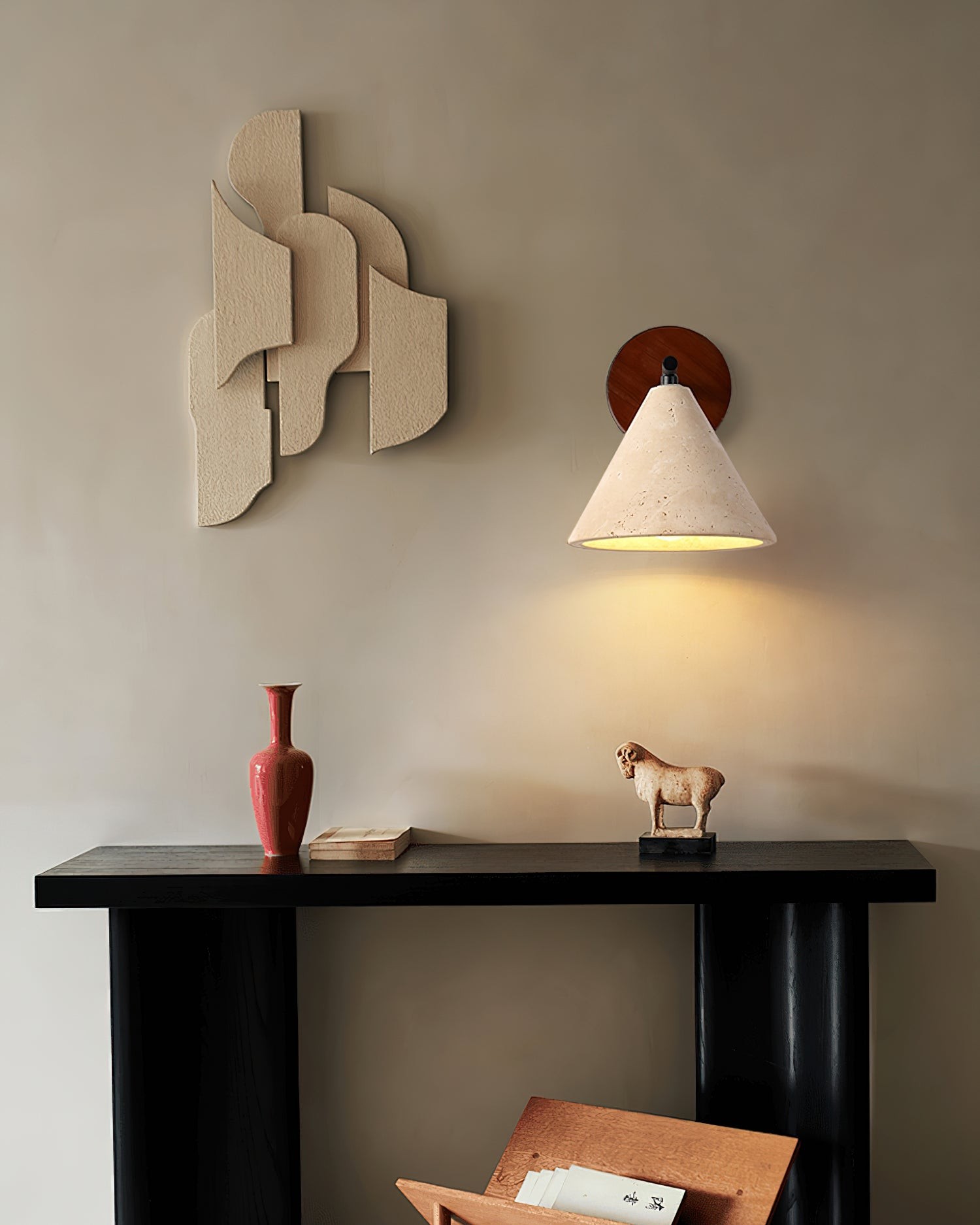 Textured Travertine Cone Wall Light - Minimalist Bedroom Sconce M56