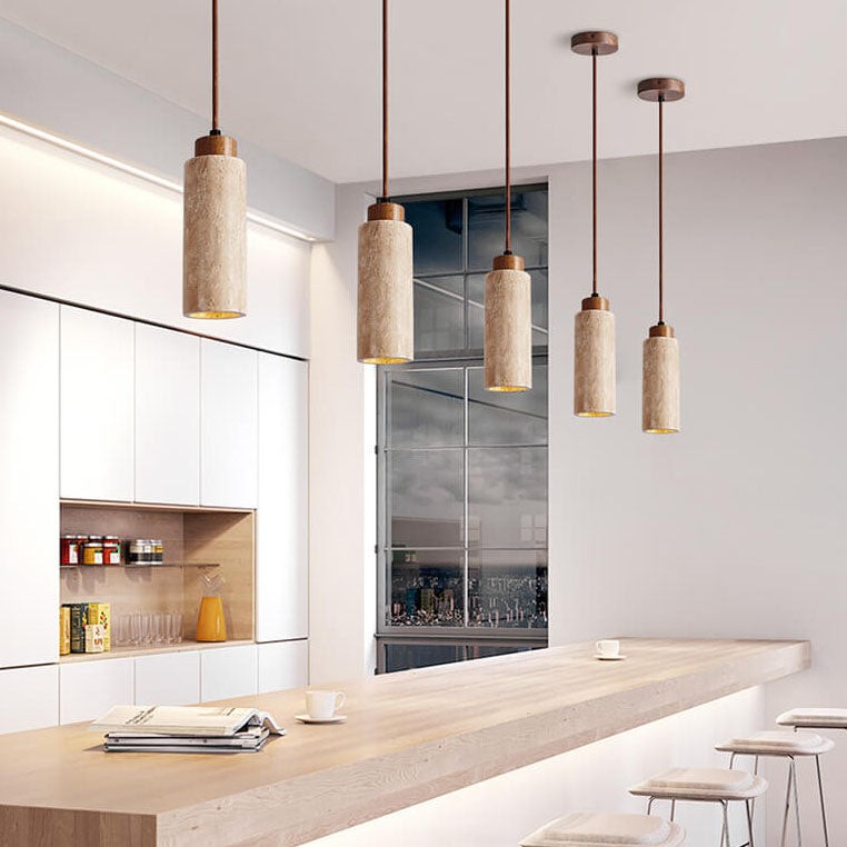 Wabi Sabi Solid Wood Stone Pendant Light G32