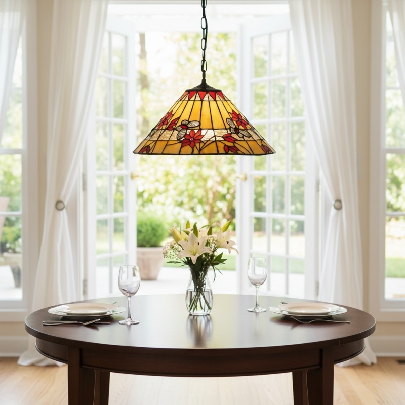 TF Butterfly Pendant Light - Stained Glass Design Hanging Lamp for Dining Hallway and Living Room T933