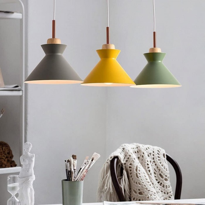 MULTI Scandinavian Metal Wood Macaroon Pendant Light for Bedroom S32