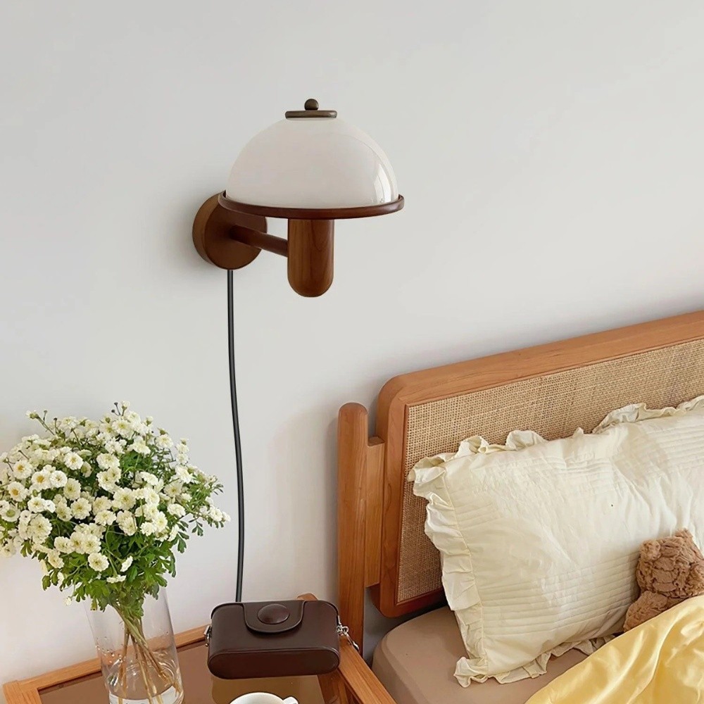 Bedside Mushroom Wood Wall Lamp S164