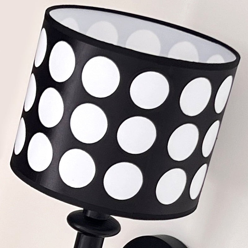 French White Polka Dot Fabric Cylinder Shade Wall Sconce S366