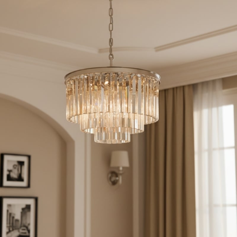 Aurevon Crystal Prism Metal Frame Modern Ceiling Chandelier for Home and Hotel T494