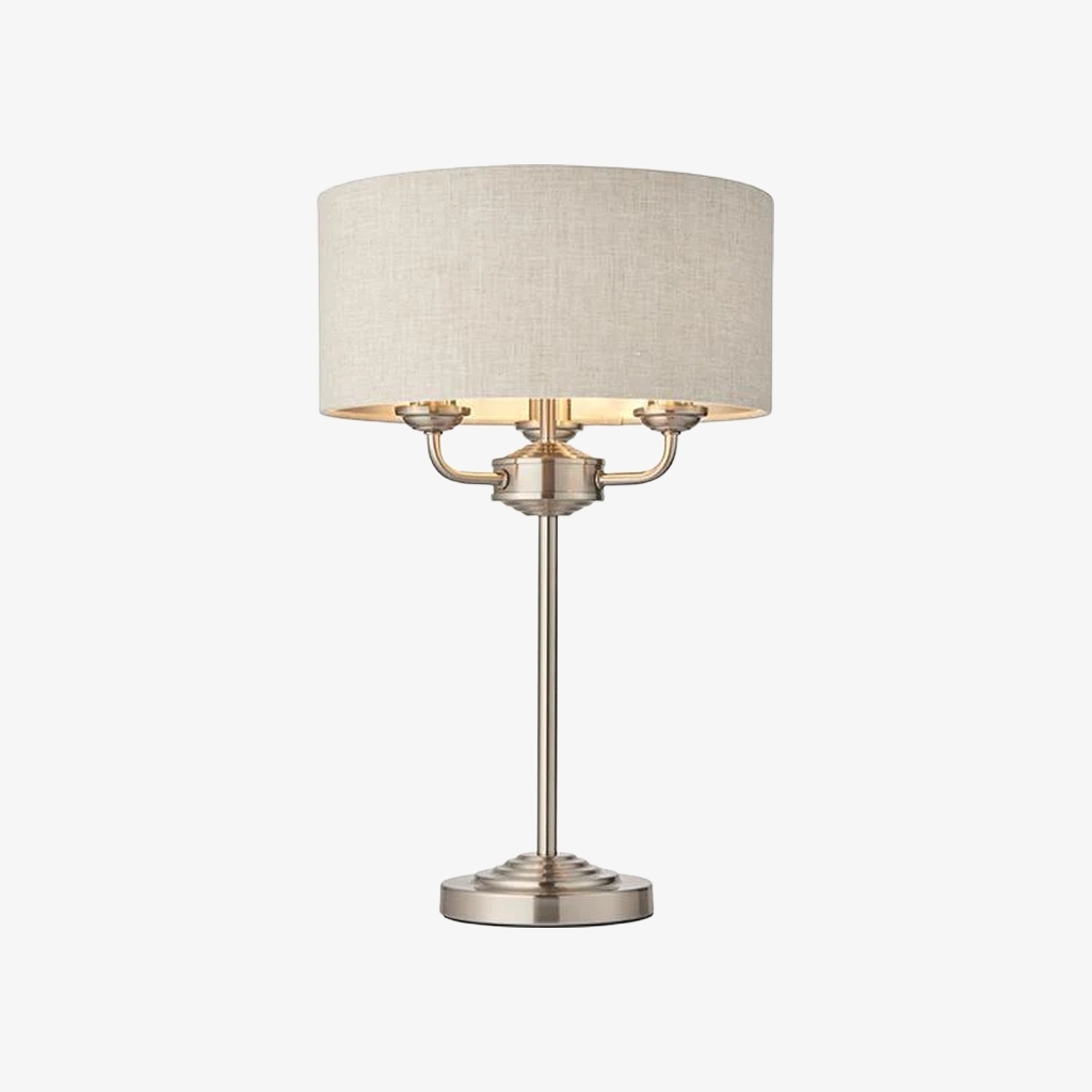 Tela 1‑Light and 3‑Light Table Lamp - Modern Linen & Metal for Bedside or Living Room T847